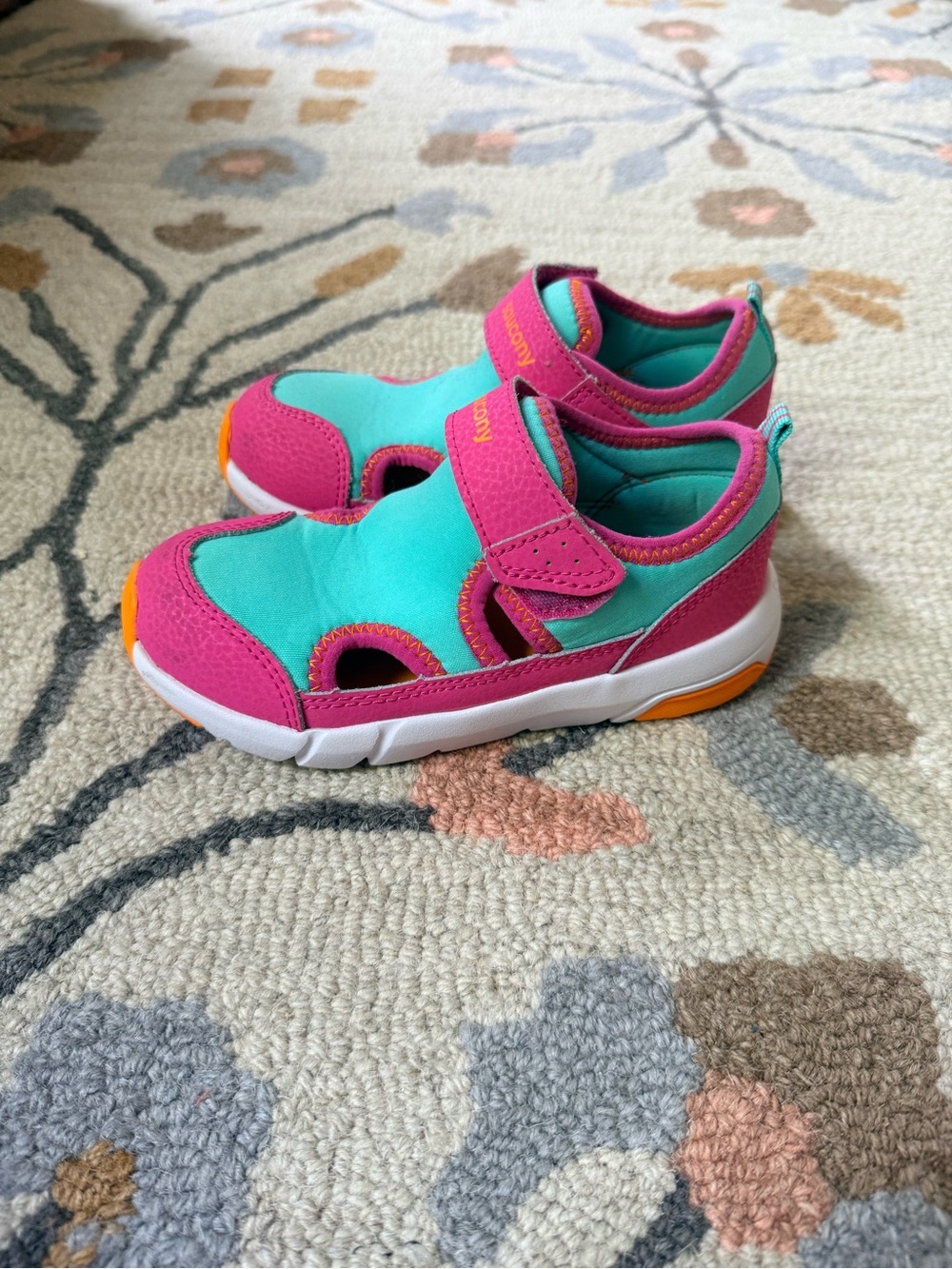 Saucony Kids Aqua & Pink Water Shoes with Orange Accents